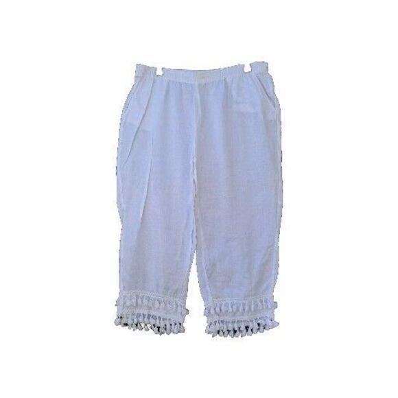 Crown & Ivy Linen Pants Womens White Tassel Hem Pull On Pockets Size 18W - Picture 1 of 15